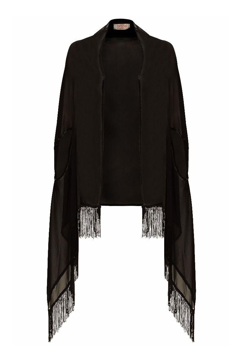 1920s Style Fringe Shawl in Black