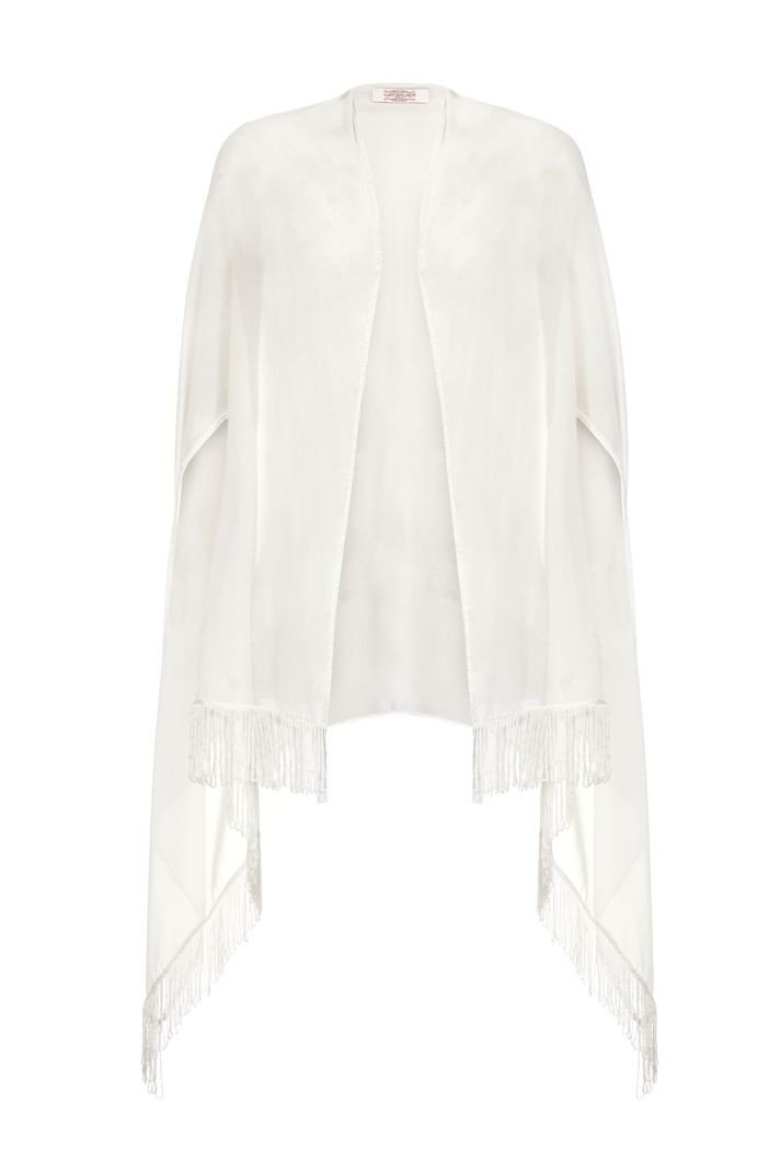1920s Style Fringe Shawl in Off White