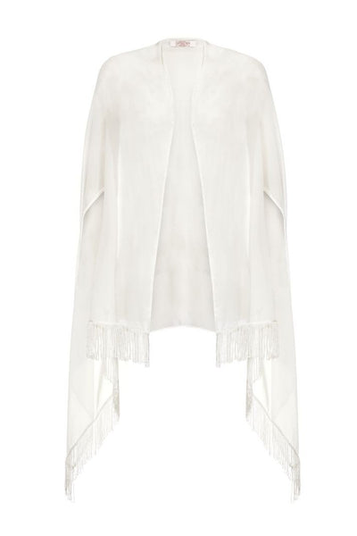 1920s Style Fringe Shawl in Off White