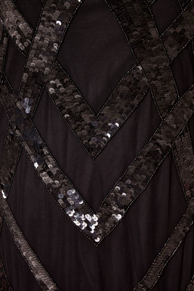 Gatsby Style Art Deco Fringe Dress in Black