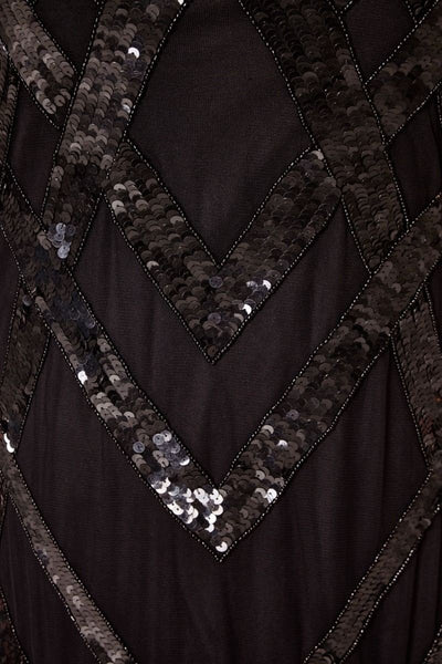 Gatsby Style Art Deco Fringe Dress in Black