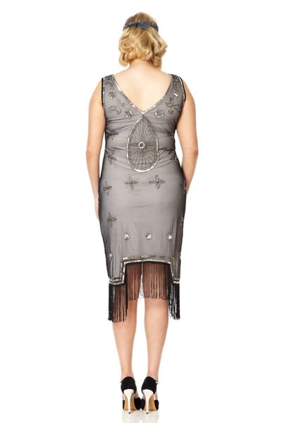 Art Deco Fringe Party Dress in Black Silver