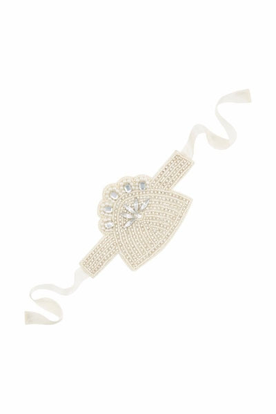 Flapper Style Hand Beaded Bracelet in Cream