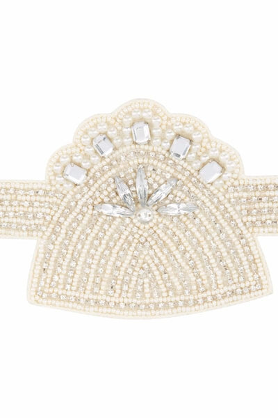 Flapper Style Hand Beaded Bracelet in Cream