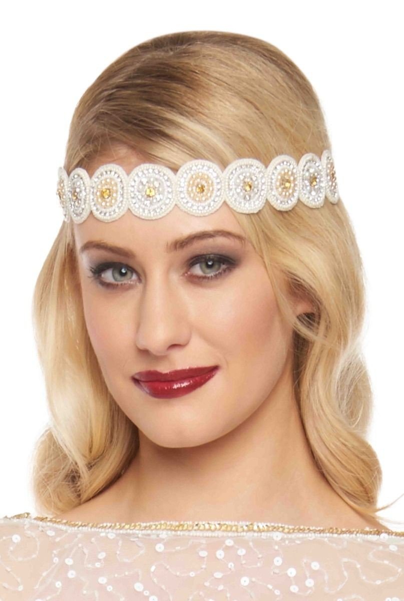 1920s Style Flapper Headband in Cream Gold