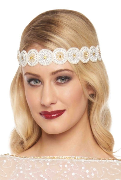 1920s Style Flapper Headband in Cream Gold