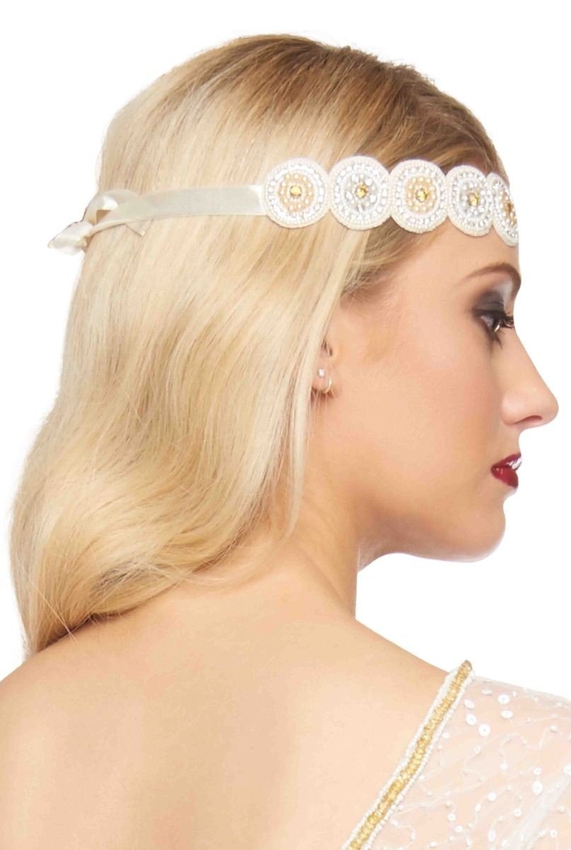 1920s Style Flapper Headband in Cream Gold