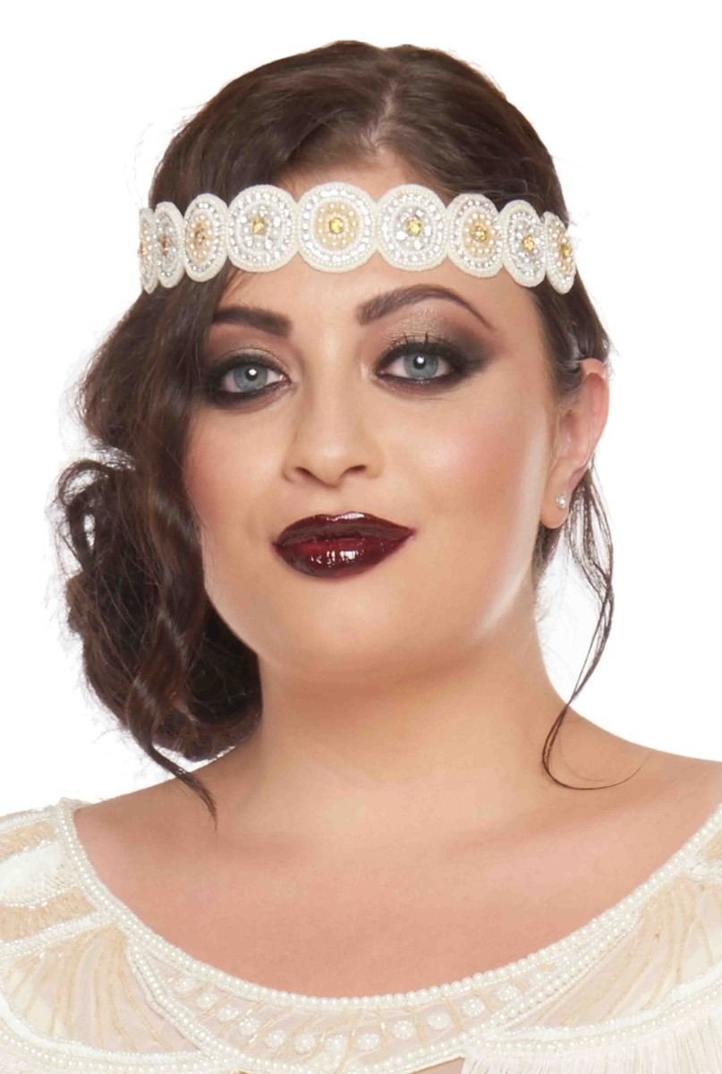 1920s Style Flapper Headband in Cream Gold