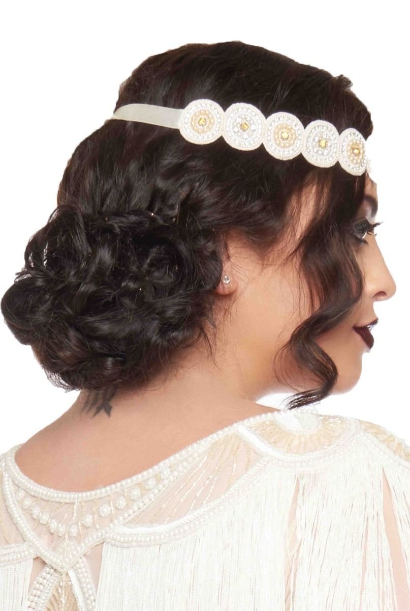 1920s Style Flapper Headband in Cream Gold