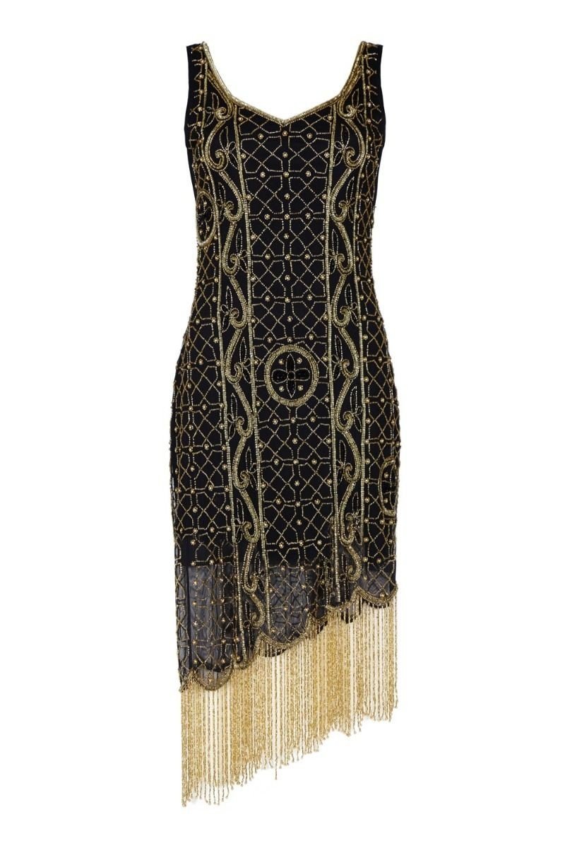 Great Gatsby Fringe Party Dress in Black Gold