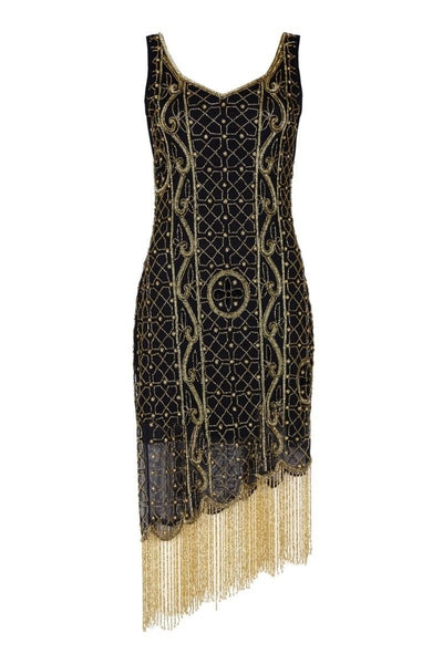 Great Gatsby Fringe Party Dress in Black Gold