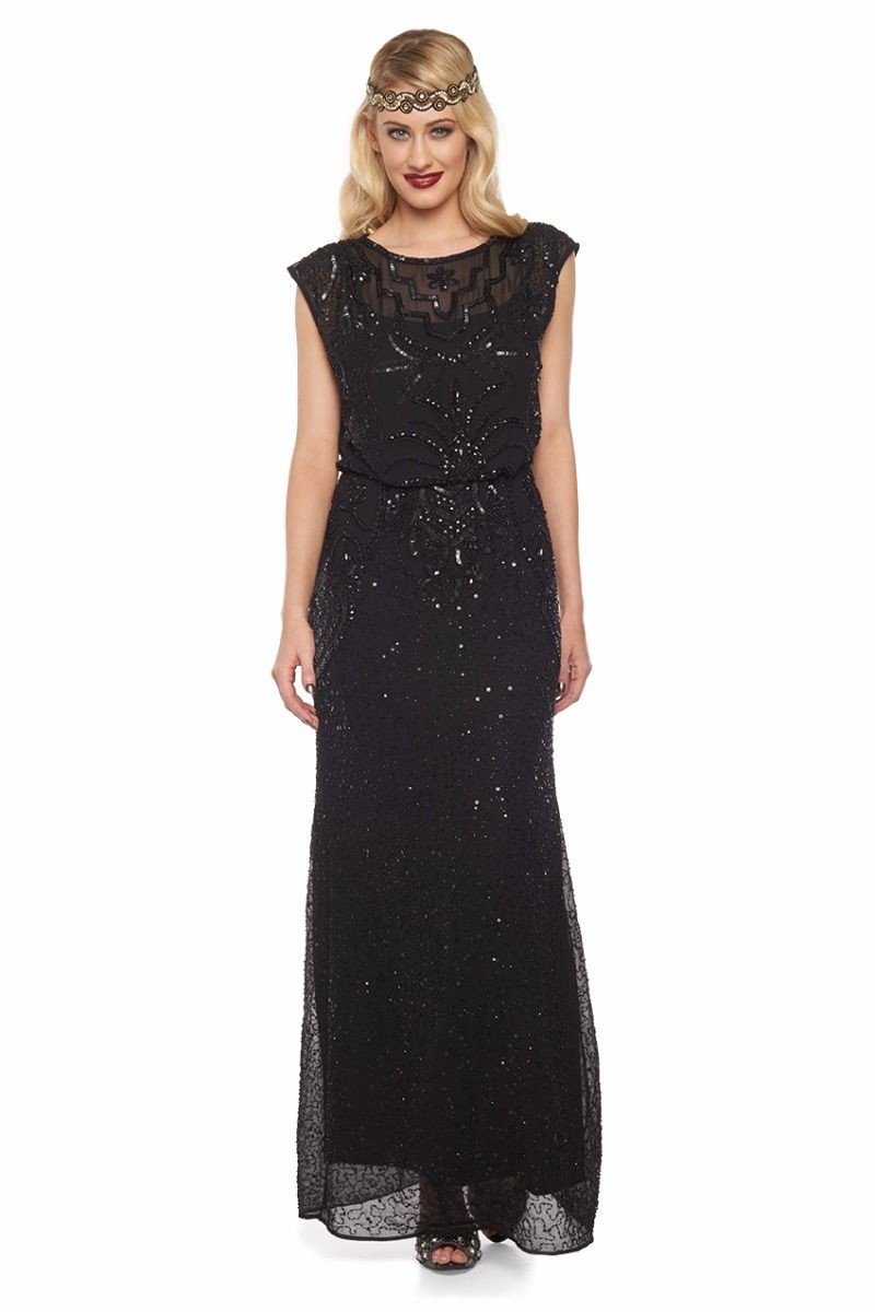 Roaring Twenties Beaded Maxi Dress in Black
