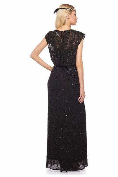 Roaring Twenties Beaded Maxi Dress in Black