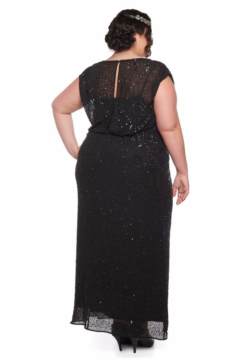Roaring Twenties Beaded Maxi Dress in Black