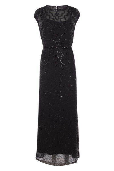 Roaring Twenties Beaded Maxi Dress in Black