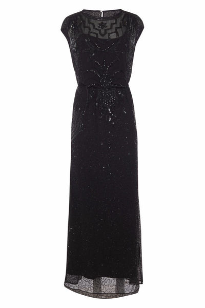 Roaring Twenties Beaded Maxi Dress in Black - SALE