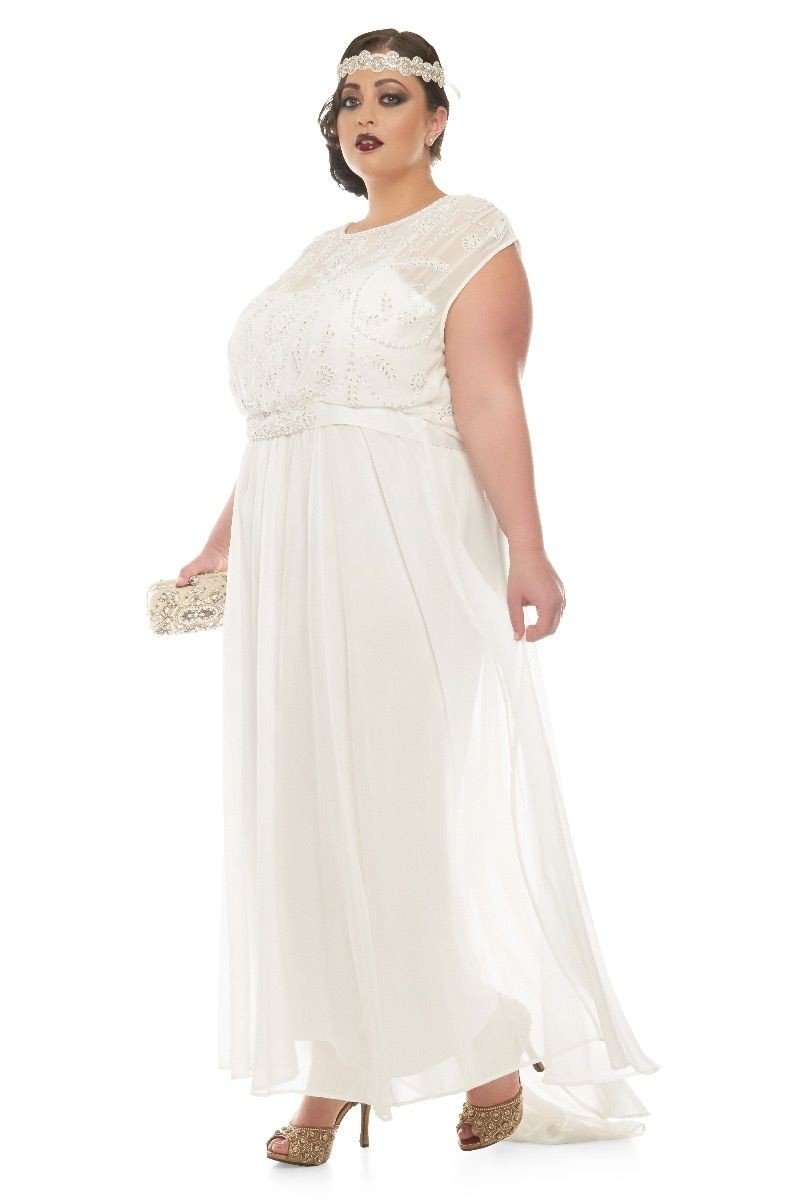 Roaring Twenties Beaded Maxi Dress in Off-White