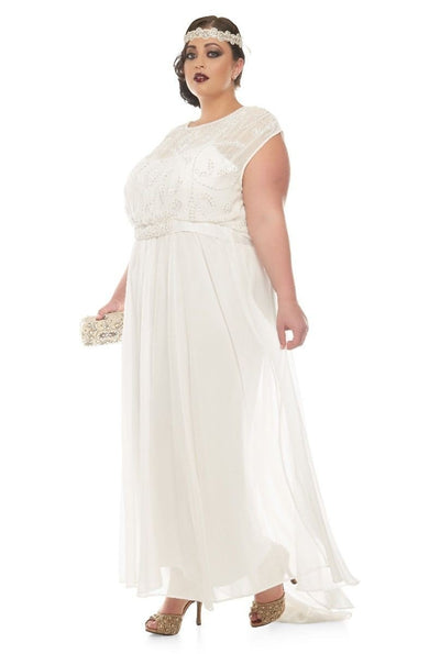 Roaring Twenties Beaded Maxi Dress in Off-White