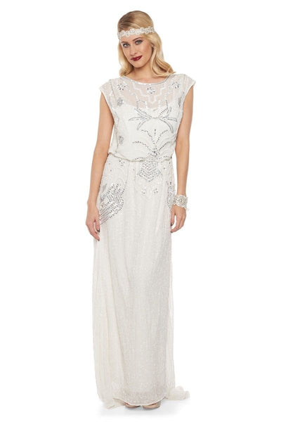 Roaring Twenties Beaded Maxi Dress in Off-White