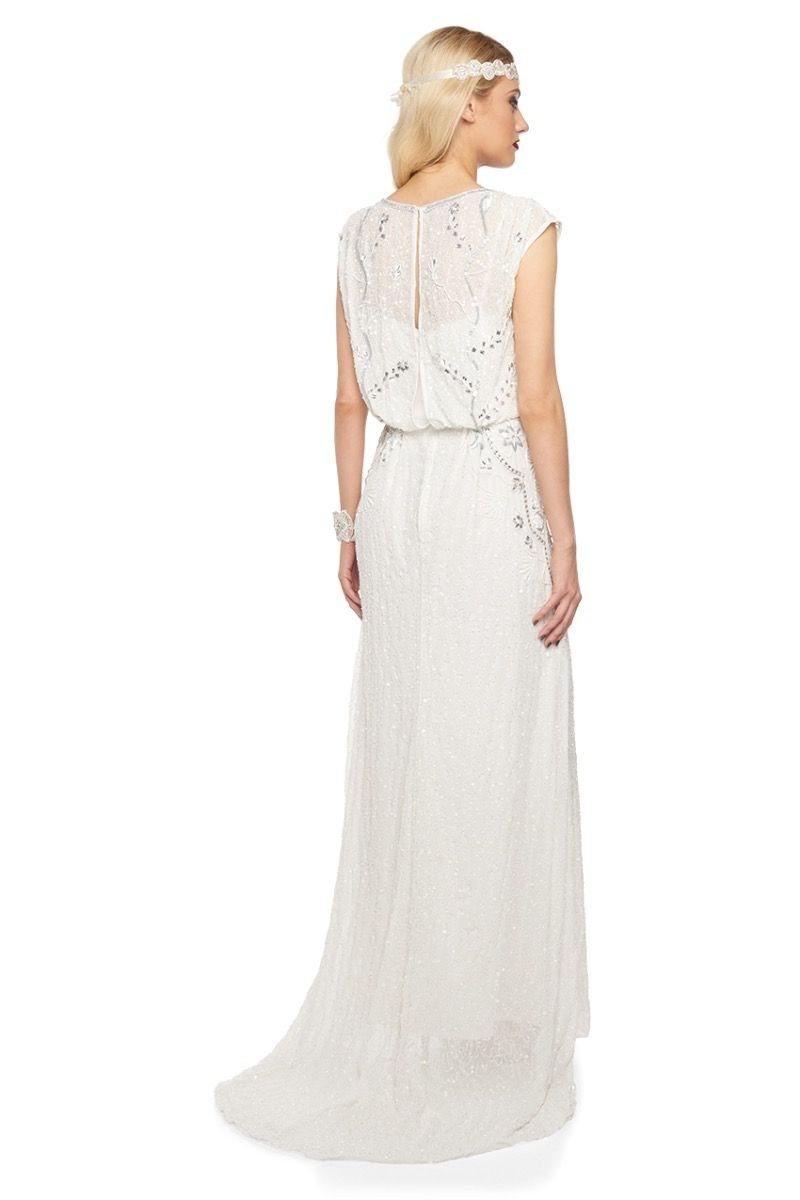 Roaring Twenties Beaded Maxi Dress in Off-White