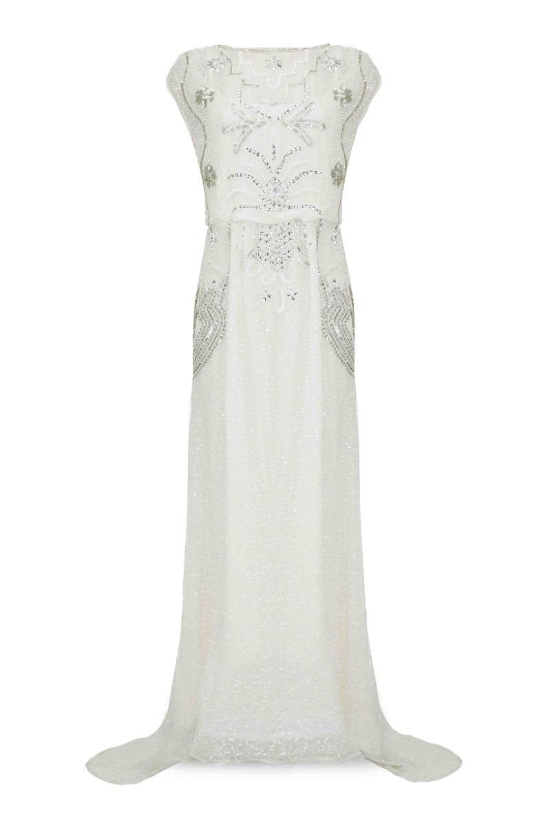 Roaring Twenties Beaded Maxi Dress in Off-White