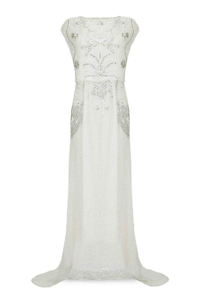 Roaring Twenties Beaded Maxi Dress in Off-White