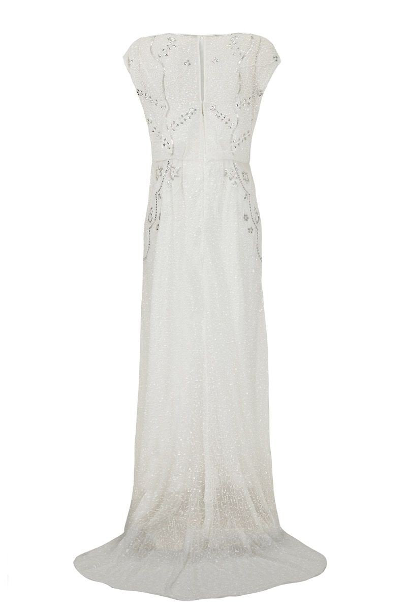 Roaring Twenties Beaded Maxi Dress in Off-White