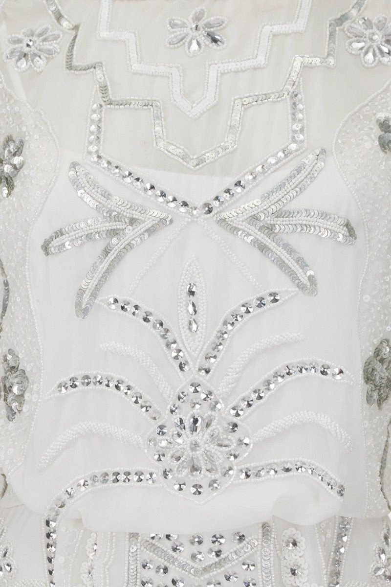 Roaring Twenties Beaded Maxi Dress in Off-White