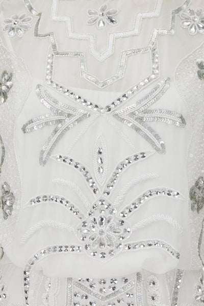 Roaring Twenties Beaded Maxi Dress in Off-White