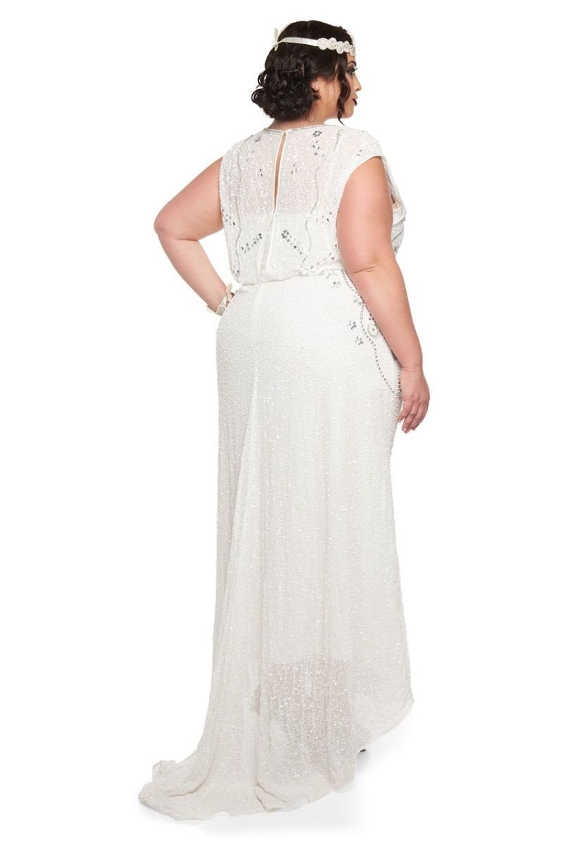 Roaring Twenties Beaded Maxi Dress in Off-White