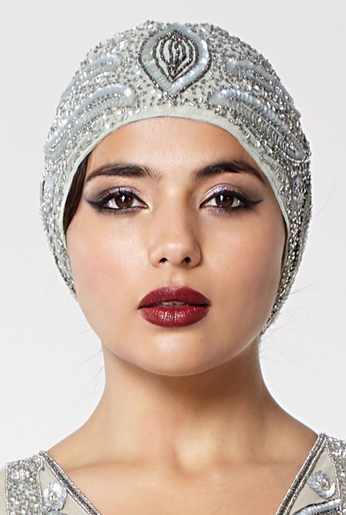 Vintage Inspired Flapper Cap in Grey Silver