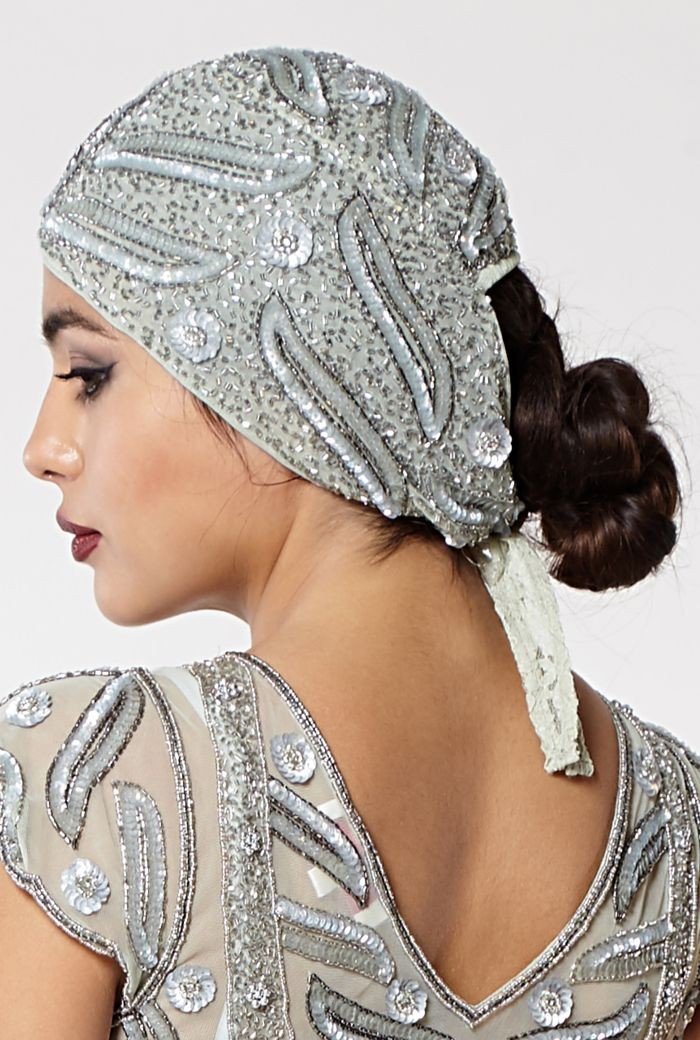 Vintage Inspired Flapper Cap in Grey Silver
