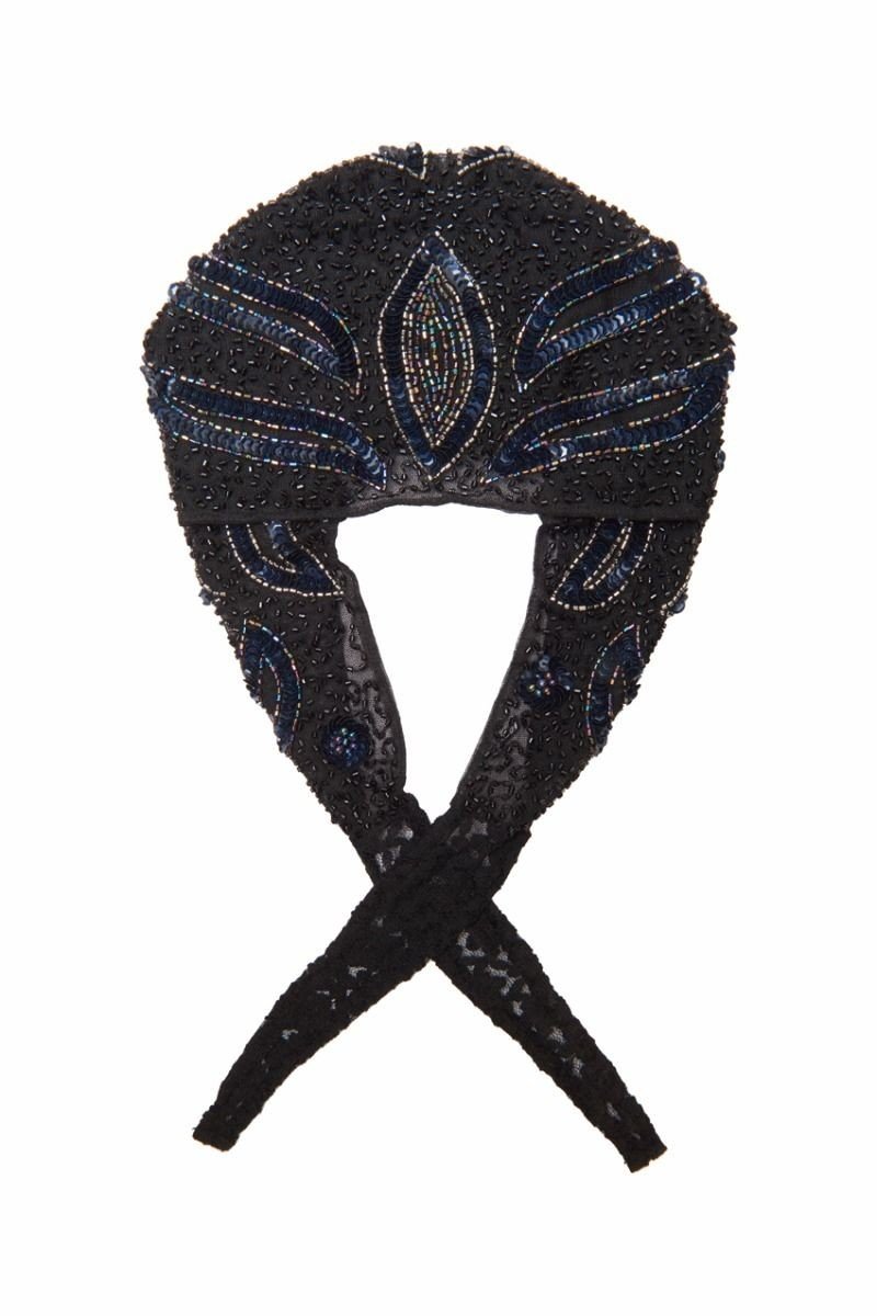 Vintage Inspired Flapper Cap in Black Navy