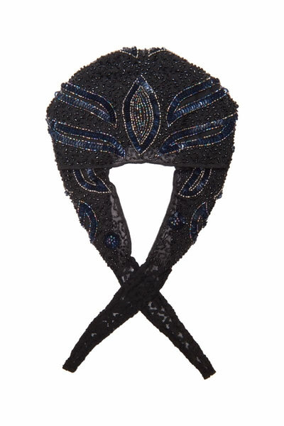 Vintage Inspired Flapper Cap in Black Navy