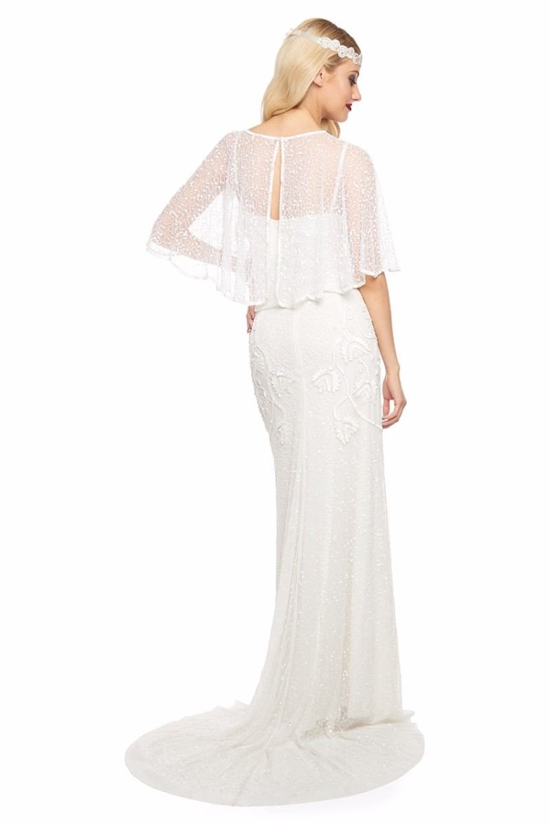 1920s Style Embellished Cape Bolero in Off White