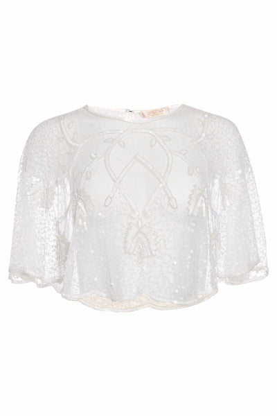 1920s Style Embellished Cape Bolero in Off White