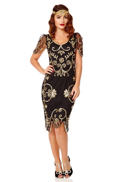 Art Nouveau Romantic Dress in Black Gold