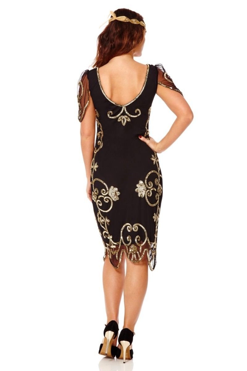 Art Nouveau Romantic Dress in Black Gold