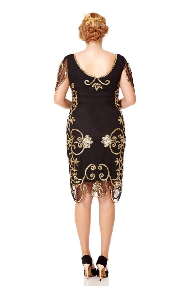 Art Nouveau Romantic Dress in Black Gold