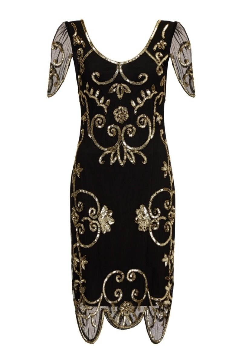 Art Nouveau Romantic Dress in Black Gold