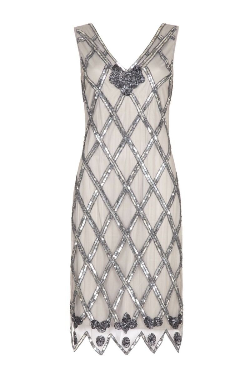 Flapper Style Sequined Dress in Grey