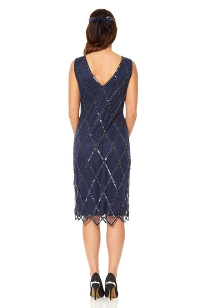 Flapper Style Sequined Dress in Navy Blue