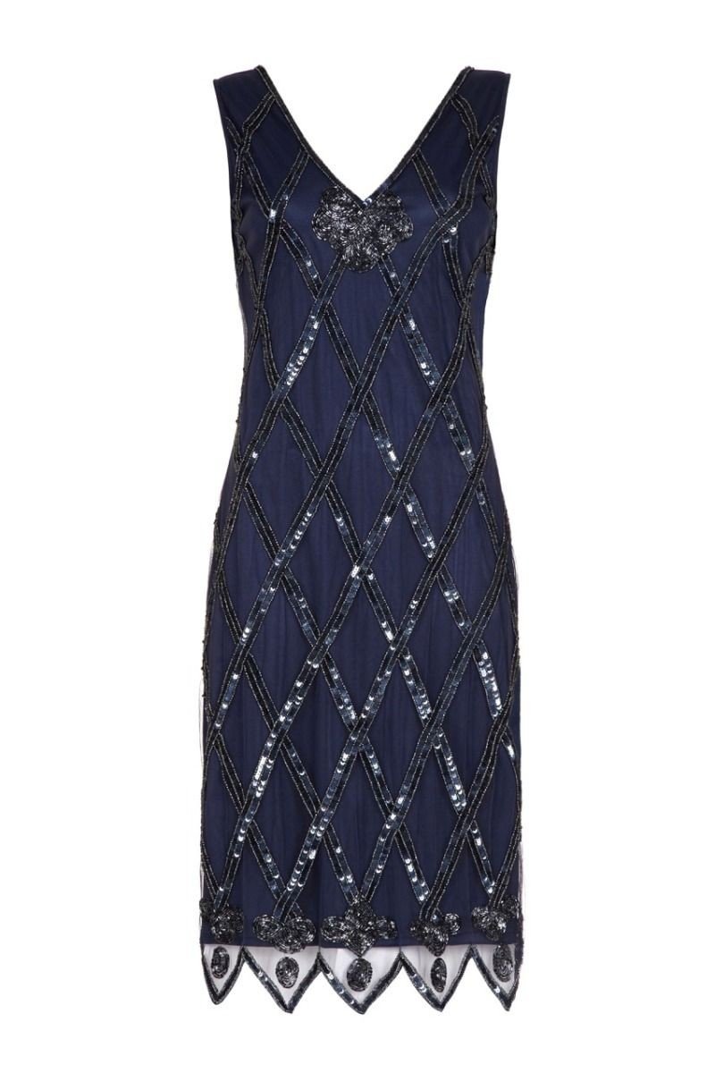 Flapper Style Sequined Dress in Navy Blue
