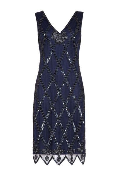 Flapper Style Sequined Dress in Navy Blue