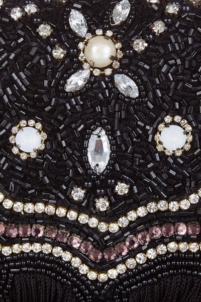 Flapper Style Hand Beaded Fringe Clutch Bag in Black