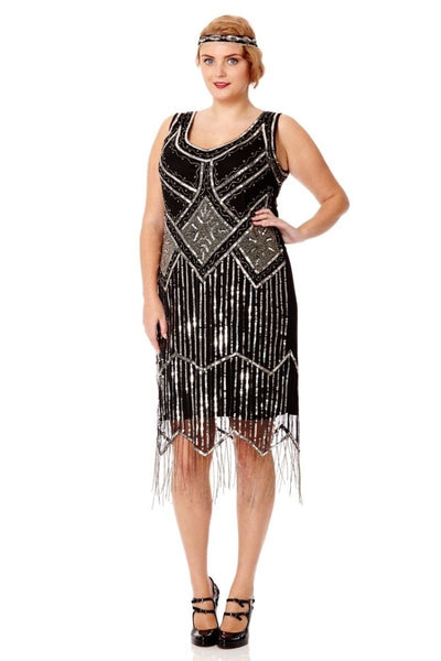 Art Deco Style Fringe Party Dress in Black