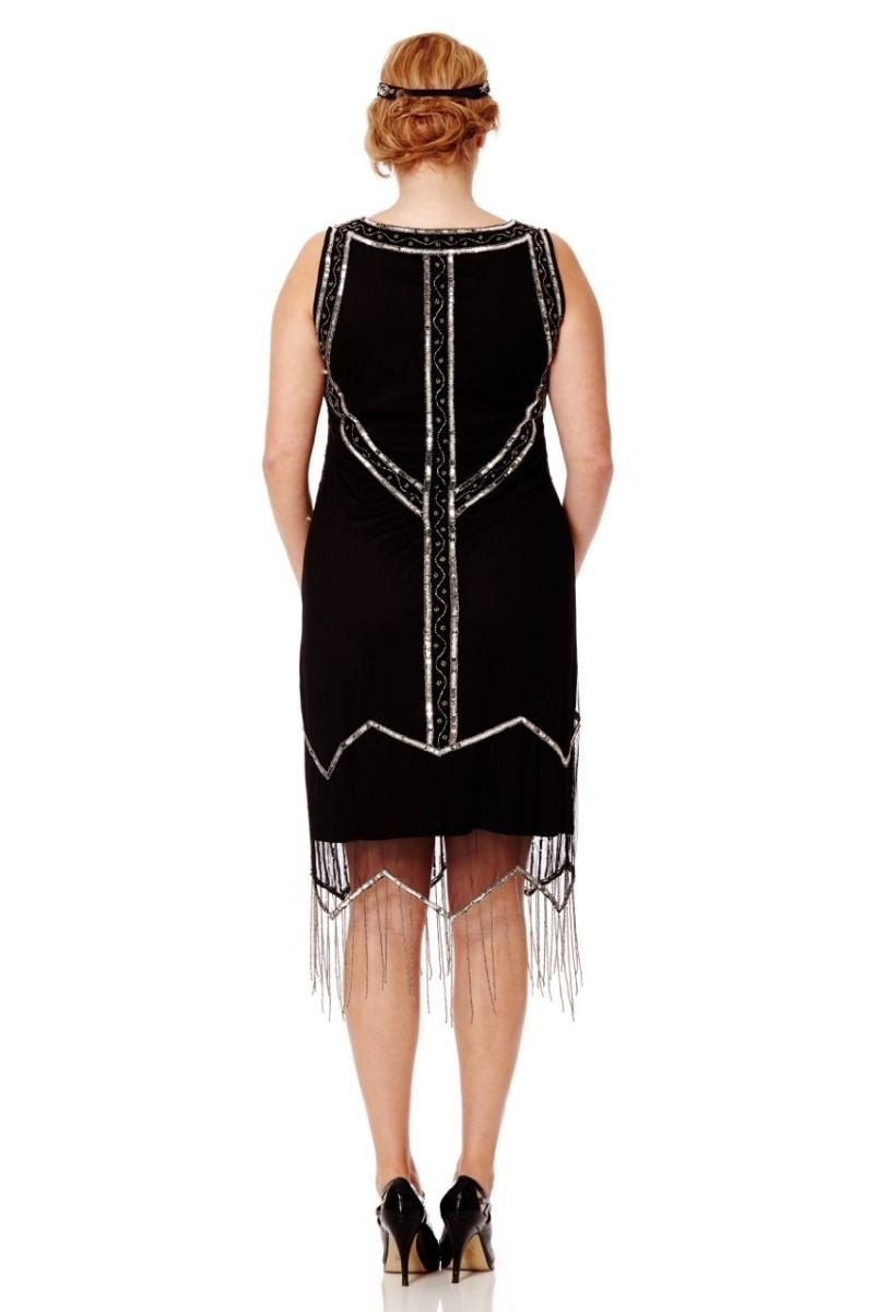 Art Deco Style Fringe Party Dress in Black