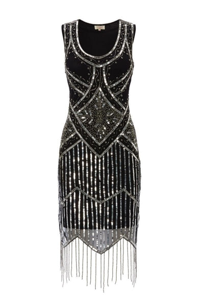 Art Deco Style Fringe Party Dress in Black