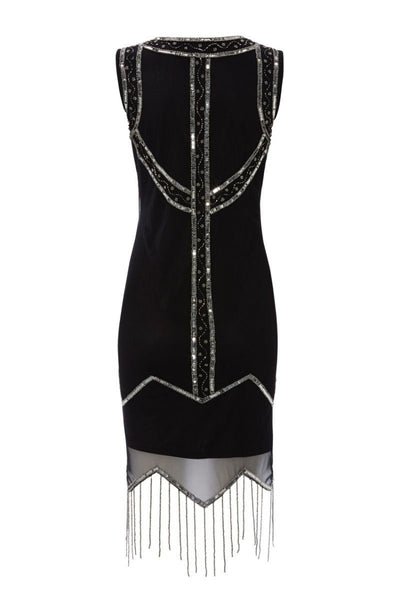 Art Deco Style Fringe Party Dress in Black