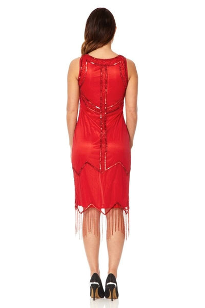 Art Deco Style Fringe Party Dress in Red
